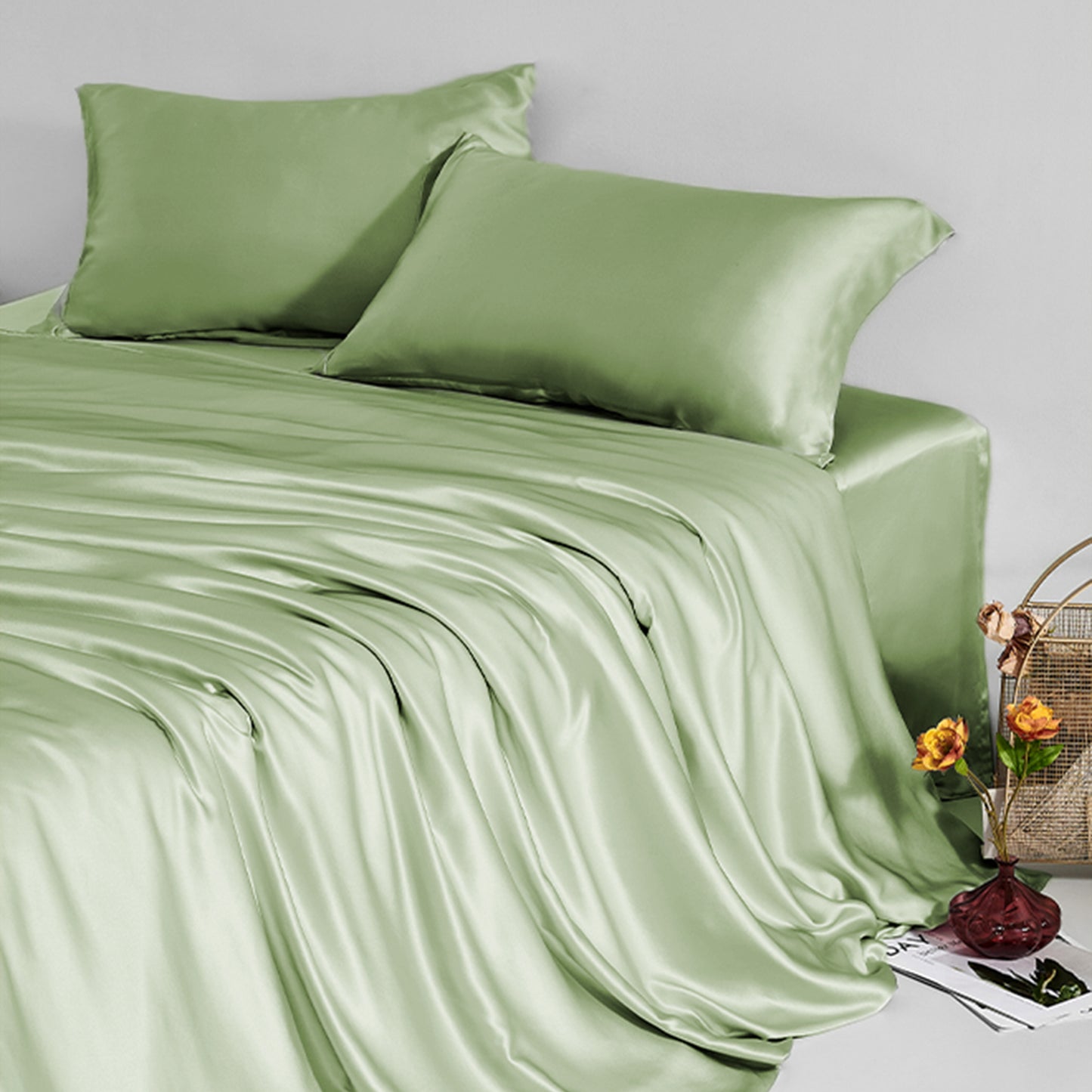 Silk Bedding Set, Sage Green