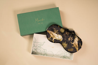 Black Parrot Printed Silk Eye Mask