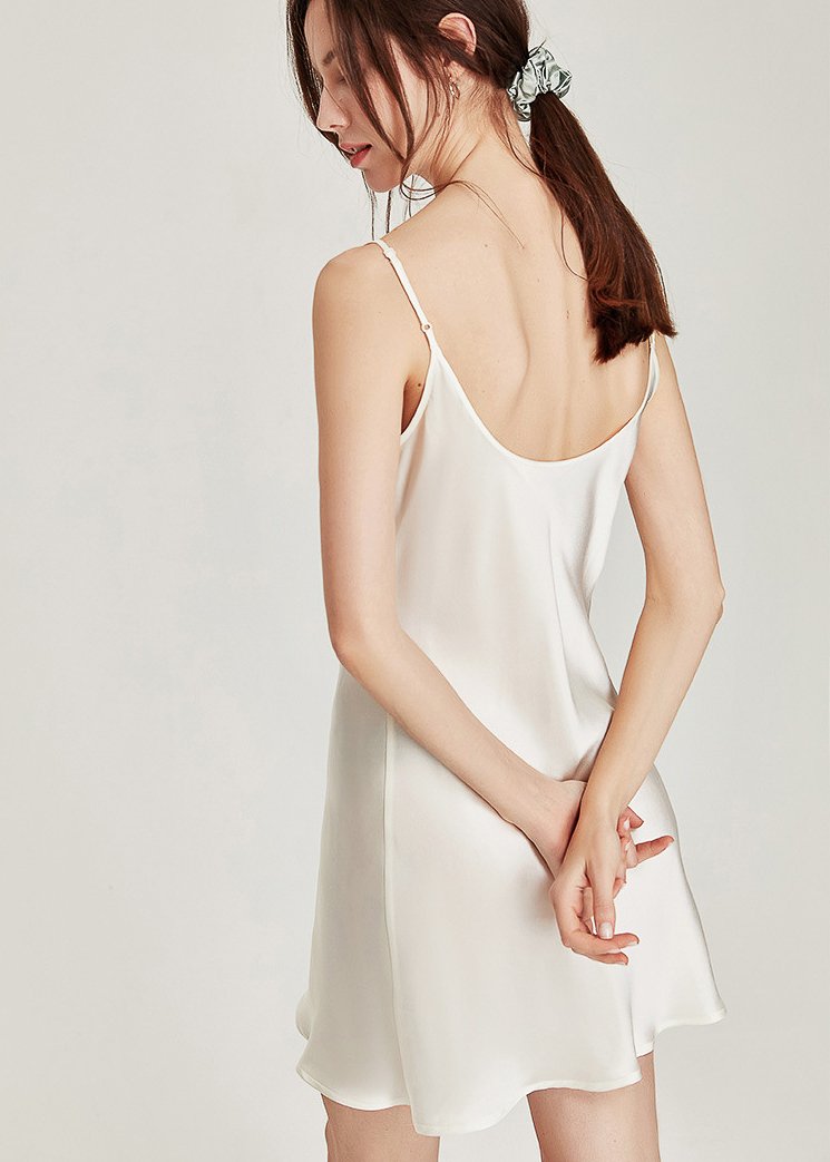 Silk Cowl Neck Slip Dress, White