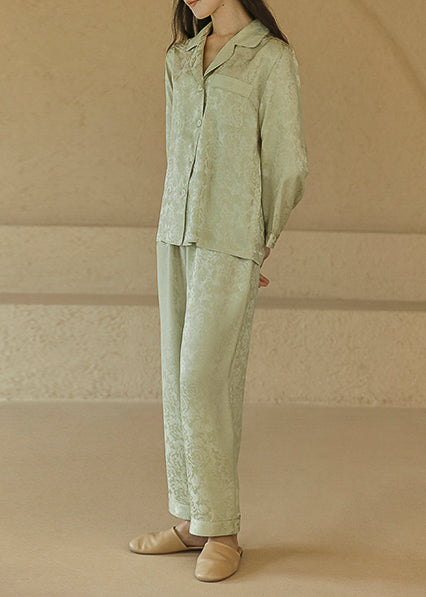 Jacquard Silk Pajama Set, Pale Lime