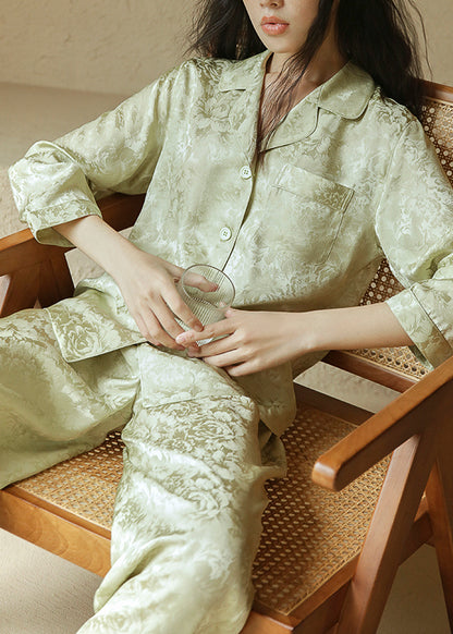 Jacquard Silk Pajama Set, Pale Lime