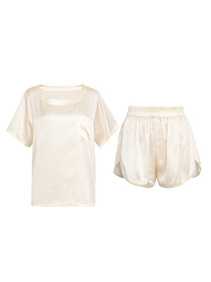 Silk Tee and Shorts Set, Beige