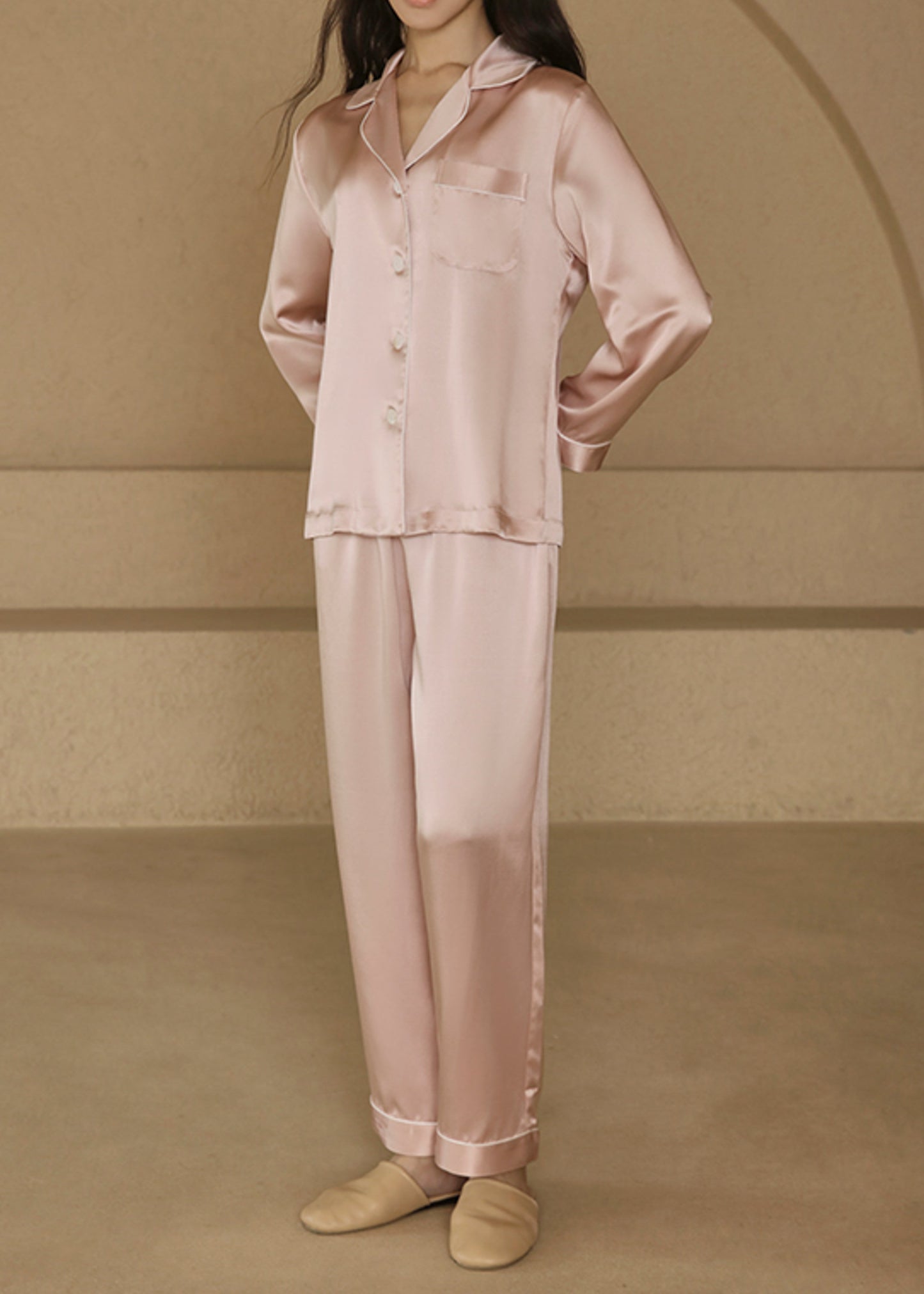 Piped Silk Pajama Set, Pastel