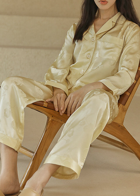 Jacquard Silk Pajama Set, Pale Lime