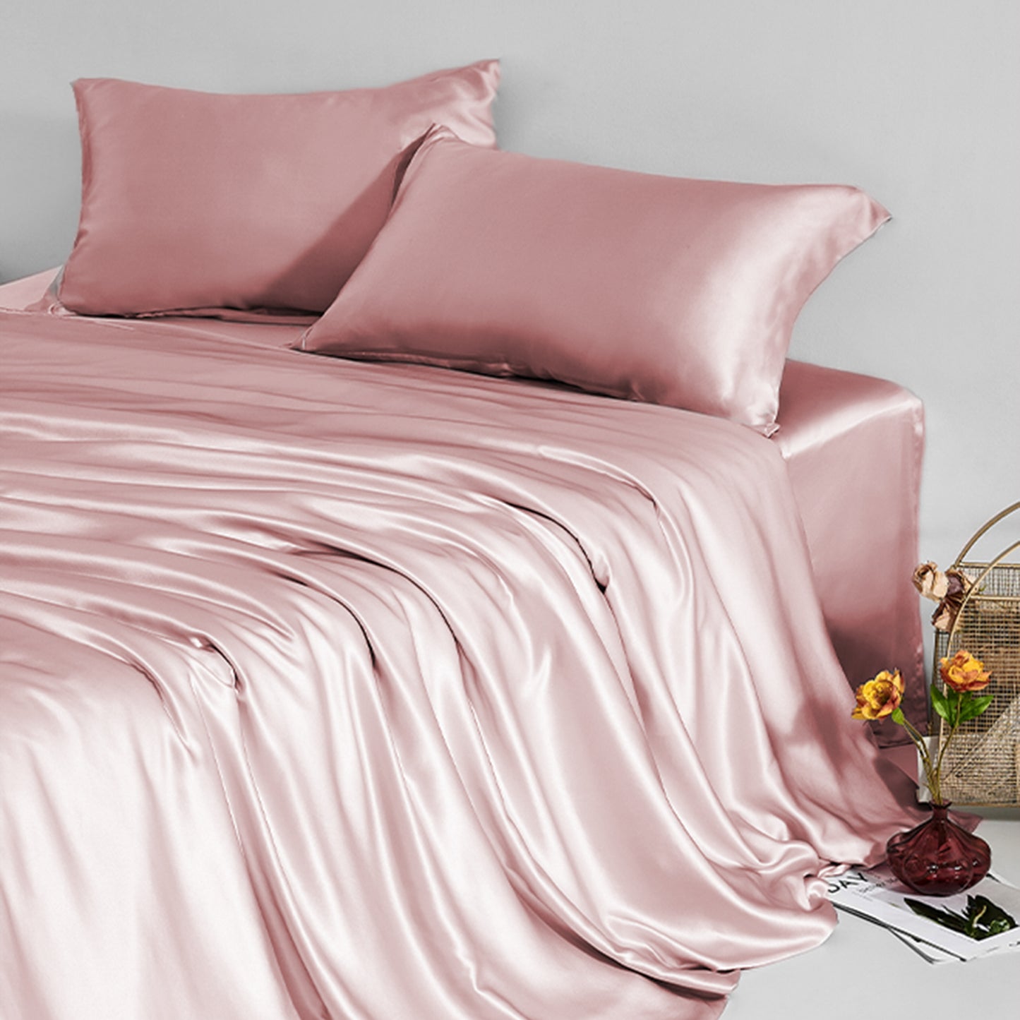 Silk Bedding Set, Purple Pink