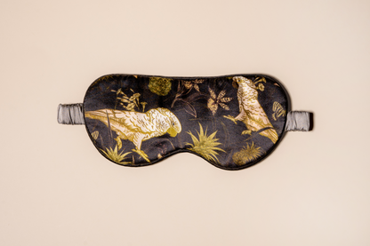 Black Parrot Printed Silk Eye Mask