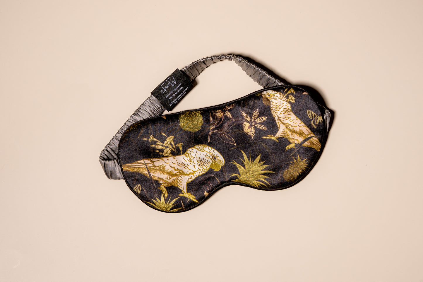 Black Parrot Printed Silk Eye Mask