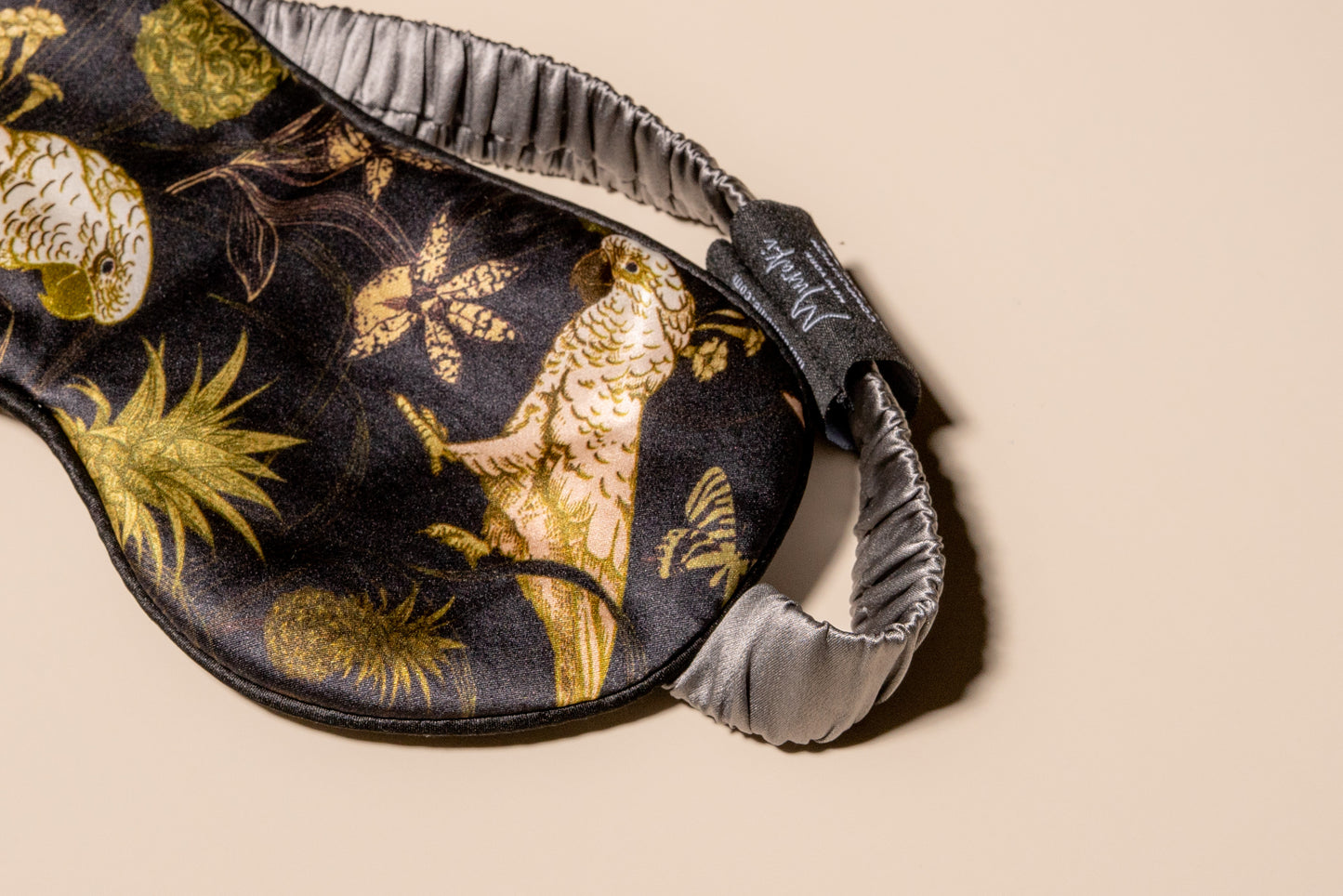 Black Parrot Printed Silk Eye Mask